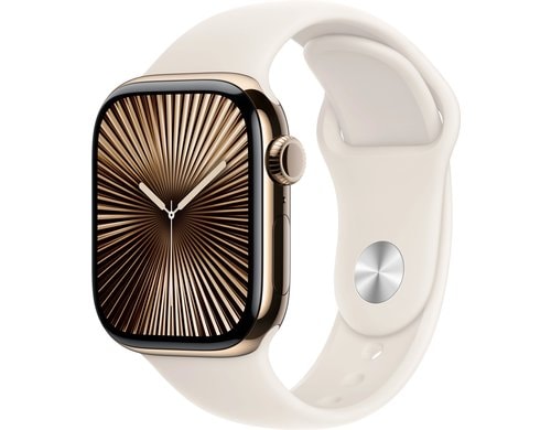 Apple Watch S10 CEL 42 Gold Titanium S mit Starlight Sport Band - S/M