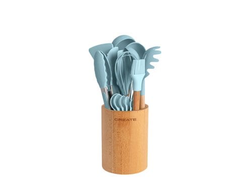 Create Küchenutensilien-Set Pastellblau, Silikon und Holz
