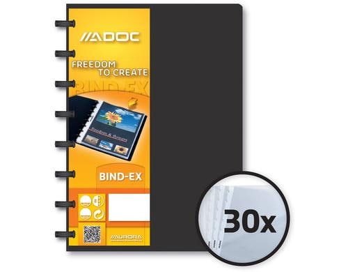 Adoc Sichtbuch Bind-Ex Standard A5, 30 Taschen, schwarz