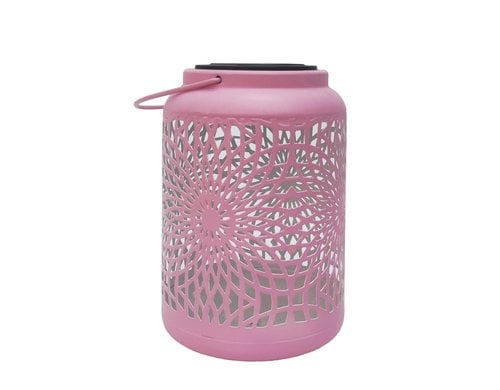 Dameco LED Solar Laterne Muster rosa LED ww, L12.5cm x B15cm x H17.5cm
