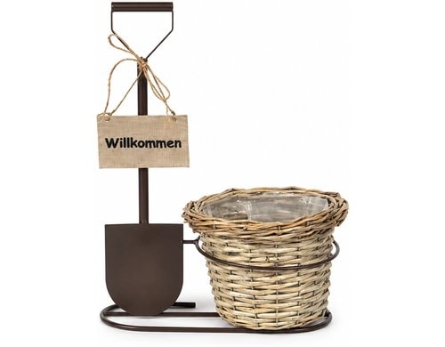 Chalet Deko Spaten mit Pflanzkorb 23x14x35cm hellbraun
