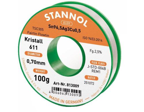 Stannol Lötdraht 611 2,5% Ø 0,7 FLOWTIN TSC305 FairTin 100 g