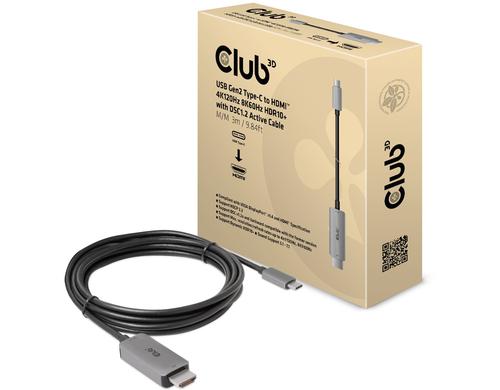 Club 3D, USB Gen2 Type-C auf HDMI 4K120Hz Kabel, 3.0 Meter