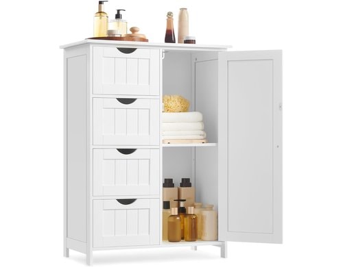 Vasagle Kommode Landhausstil, Weiss 65x35x90 cm (LxBxH), Holz