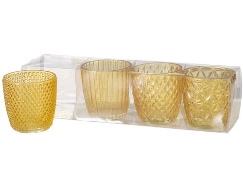 Boltze Windlicht Marilu 4 tlg. H 7.5 cm, Glas lackiert, Gelb