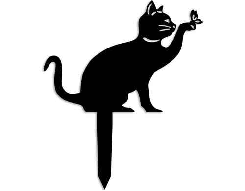 Wallxpert Gartenstecker Katze mit Schmett. Metall, 36 x 31 cm