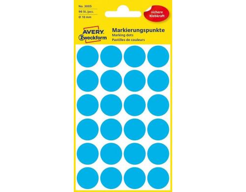 Avery Zweckform Markierungspunkte blau Durchmesser 18mm, 4 Bogen/96 Etiketten