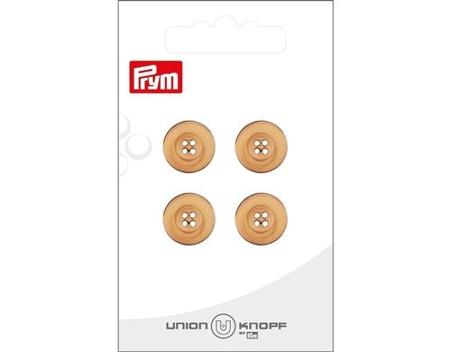 Bu Prym  Knopf Holzknopf 4-Loch 15 mm, Karte 4 Stück, beige