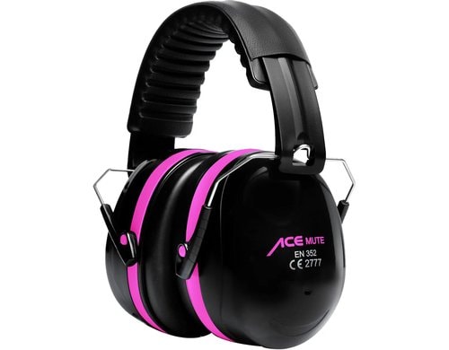 ACE Mute Kapsel Gehörschutz Schwarz/Pink Verstellbar, EN 352 Zertifiziert, -32dB