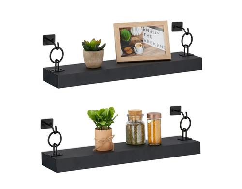 relaxdays Wandregal 2er Set MDF/Eisen, 13 x 48 x 12 cm (HxBxT)