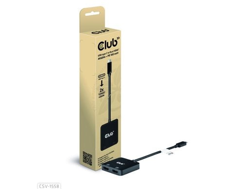 Club 3D,USB Typ-C Hub auf Dual HDMI und PD dapter, 4K60Hz