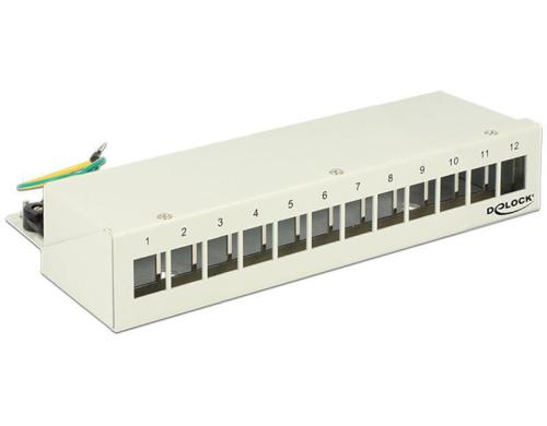 12-Port Desktop Patchpanel,  Hutschienenkit grau, für 12 Keystone Module