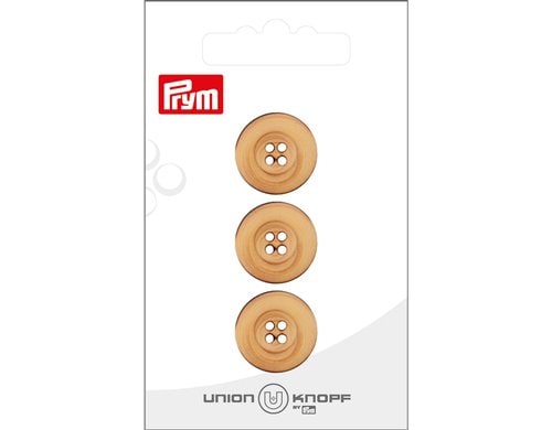 Bu Prym  Knopf Holzknopf 4-Loch 18 mm, Karte 3 Stück, beige