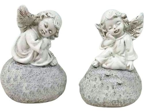 Dameco Grabdekoration Engel sitzend,2er Set Grau, Polyresin,4.2x5.8x8 cm (LxBxH)