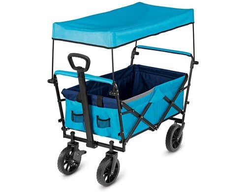 EASYmaxx Bollerwagen faltbar blau Mit Dach & Feststellbremse