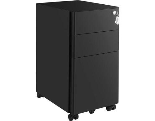 Songmics Rollcontainer schwarz, Schloss 30x46x59cm, mit 3 Schubladen