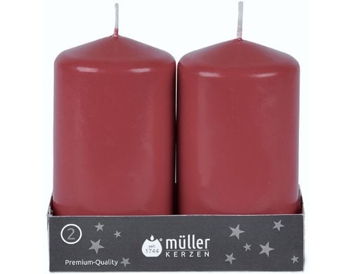 Müller Kerzen Stumpenkerzen 2er Set Dunkelrot, 12x6.5 cm (DxH)