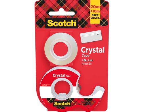 3M Scotch Crystal Handabroller Abroller + 2 Rollen, 19mm, rot