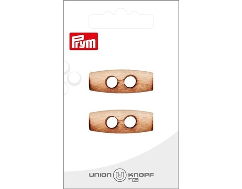 Bu Prym  Knopf Holzknebel 2-Loch 32 mm, Karte 2 Stück, creme