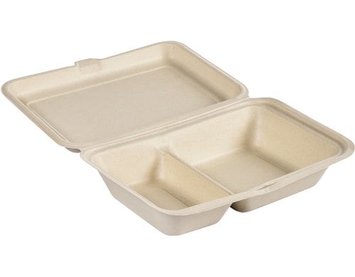 Duni Box Hinged Bagasse braun 470/300ml, 50 Stk. Mit Deckel