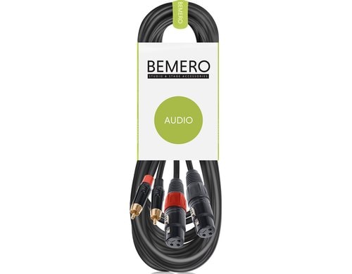 Bemero BAC2544-1000BK 2x XLRf - 2x RCAm 10m Audio-Verbindungskabel, schwarz, M-Serie