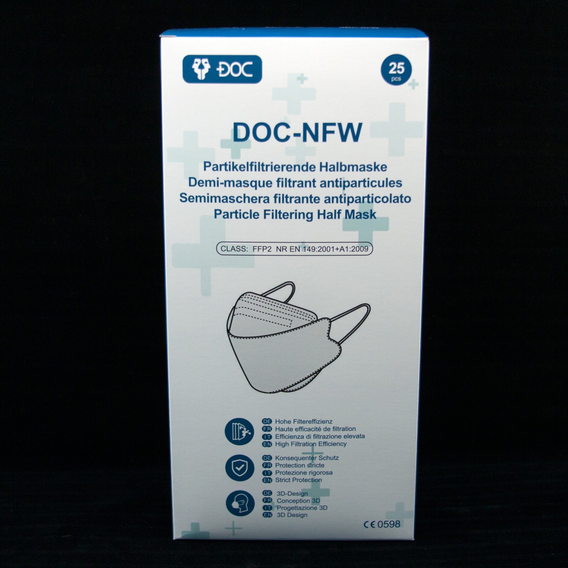 DOC-NFW Partikelfiltrirende Halbmaske Type FFP2 25 Stk. Einzelverpackt. Deutsche Beschriftung DOC-NFW Partikelfiltrirende Halbmaske Type FFP2 25 Stk. Einzelverpackt. Deutsche Beschriftung
