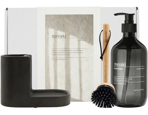 meraki Geschenkbox Halter Grau, Spülbürste Shadow Lake Spülmittel 490 ml