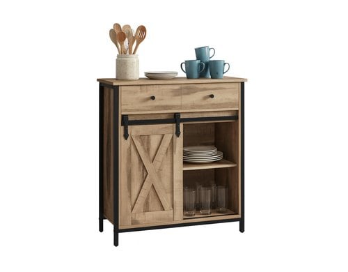 relaxdays Sideboard mit Schiebetür MDF, China, Hellbraun