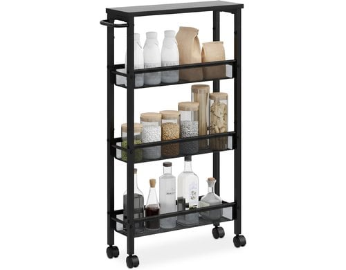 relaxdays Nischenwagen mit 4 Ebenen Schwarz