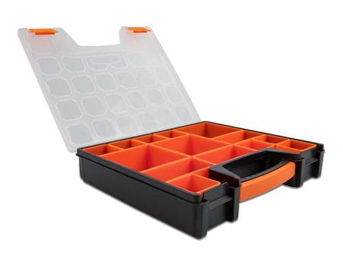 Delock Sortimentsbox mit 14 Fächern Orange/Schwarz, 312 x 272 x 60 mm