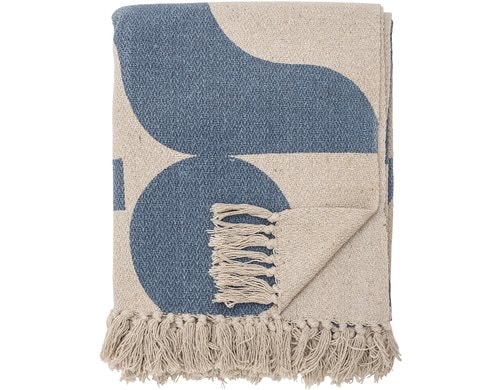 Bloomingville Wohndecke Agno, 160x130 cm (LxB), Recycelte Baumwolle, Blau-Créme