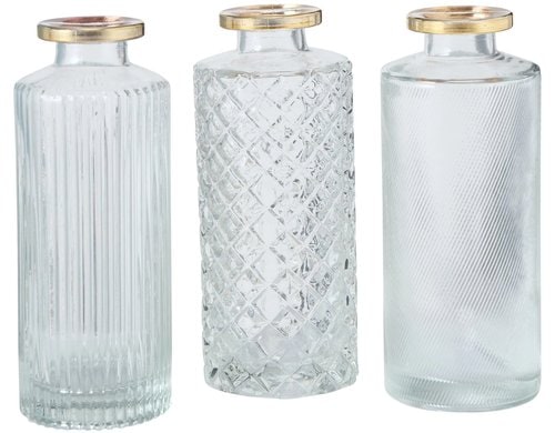 Boltze Vase Adore 1 Stück assortiert H 13 cm, Glas, Transparent/Gold