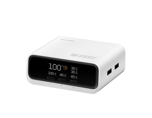 4smarts Desk Charger GaN Screen 100W, weiss, 3xUSB-C, 2xUSB-A