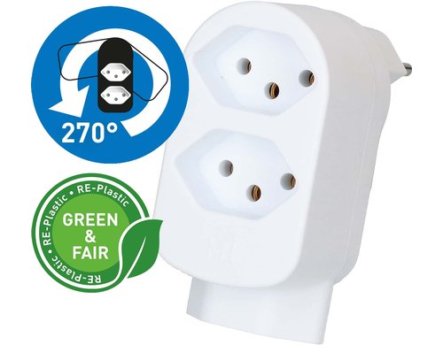 Abzweigstecker ADAPT 2+1x Typ 13 weiss drehbar Green+Fair