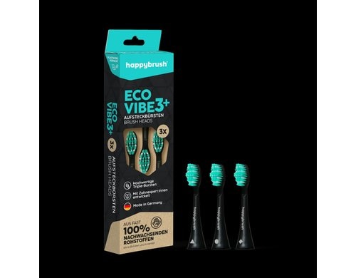 happybrush Aufsteckbürsten Eco Vibe 3+ 3 Stk. SuperClean, schwarz-mint