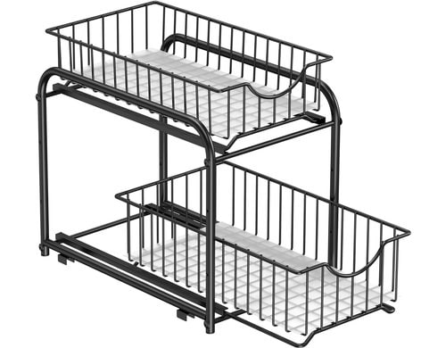 Songmics Küchenregal Organizer, 2 Schublade Schwarz,Stahl,Traglast10kg,36.9x21.6x27.2cm