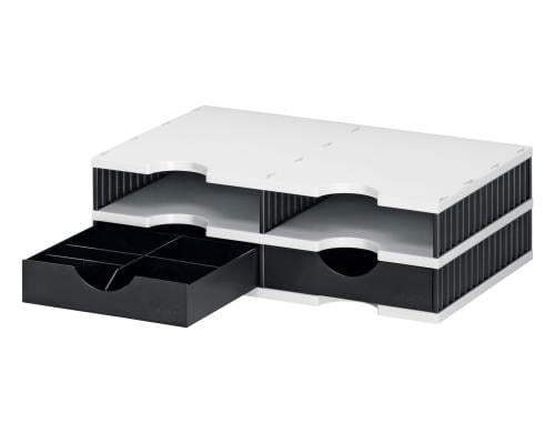 Styrodoc duo SET: 4 Fächer schwarz / grau 2 Schubladen schwarz mit Stegen