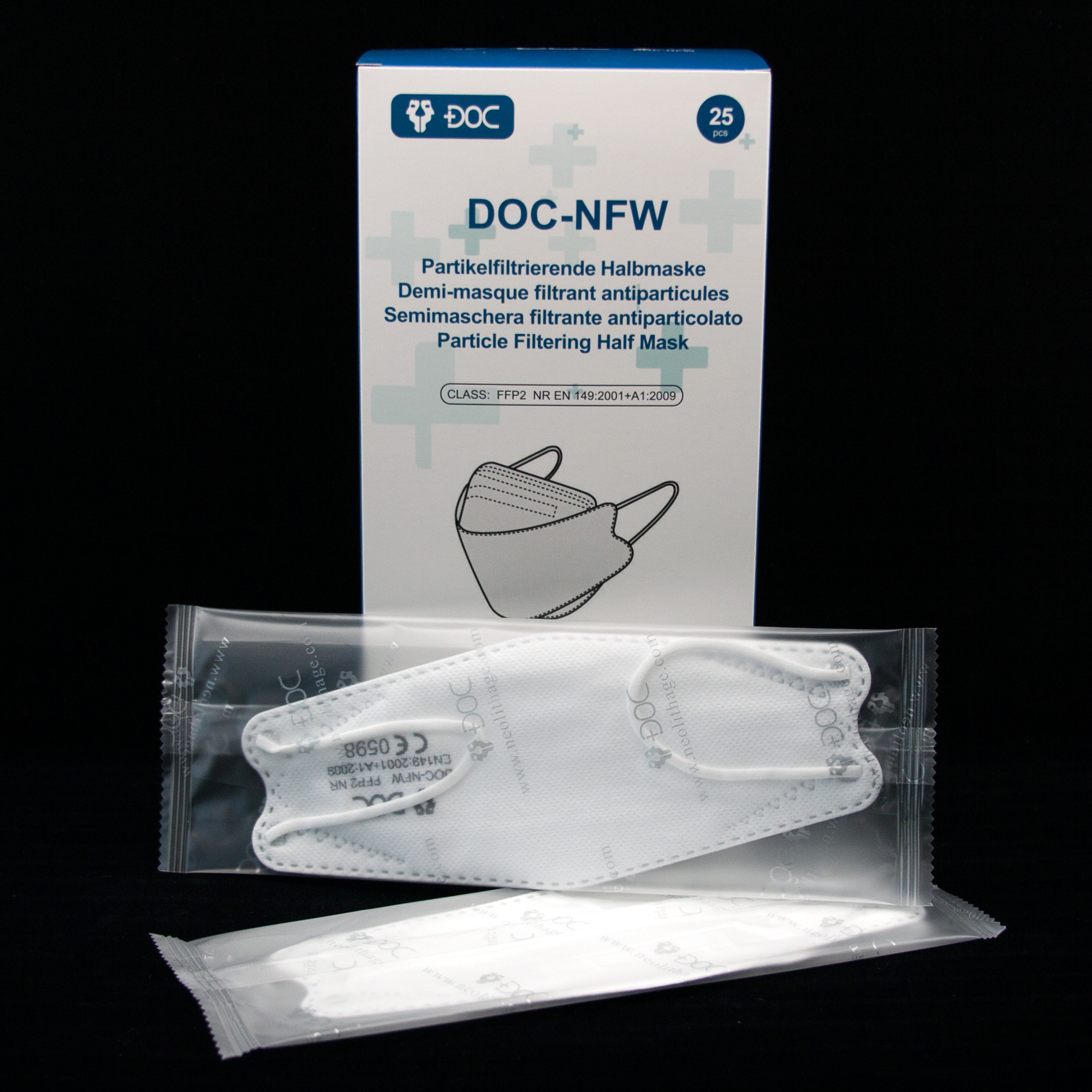 DOC-NFW Partikelfiltrirende Halbmaske Type FFP2 25 Stk. Einzelverpackt. Deutsche Beschriftung DOC-NFW Partikelfiltrirende Halbmaske Type FFP2 25 Stk. Einzelverpackt. Deutsche Beschriftung