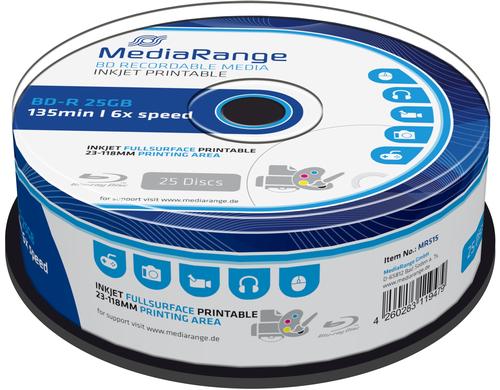 Mediarang BD-R 6x Single Layer 25GB 25er P. Blu-ray, Spindel,  Bedrucken