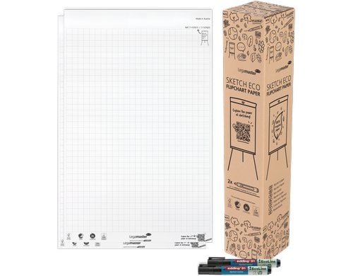 Legamaster SKETCH ECO Flipchart FSC Papier Recycl., kariert, 2x50 Blatt, inkl. Marker