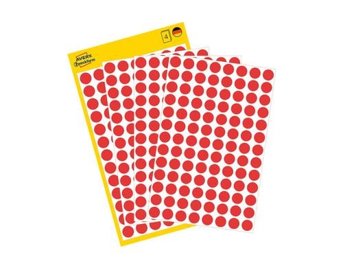Avery Zweckform wiederablösb. Punkte, rot Inhalt: 416 Etik. / 4 Blatt, 8mm
