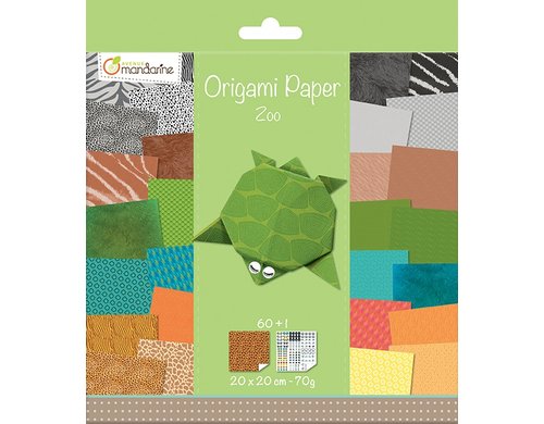 Avenue Mandarine Papier Origami Zoo 70g/m2, 60 Blatt, 20 x 20 cm, assortiert
