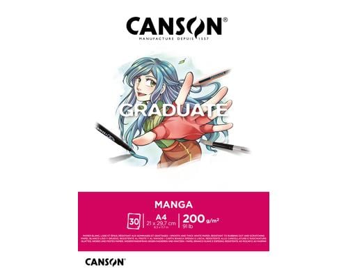 Canson Block Graduate Manga A4 200g/m2, 30Bl, glatt, FSC