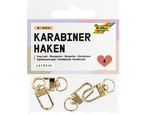 Folia Karabinerhaken M, 4 Stück 1,2x3,3cm, gold
