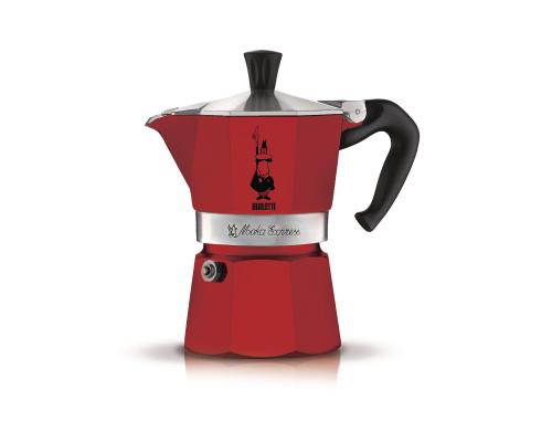 Bialetti Moka Express für 3 Tassen rot Aluminium poliert