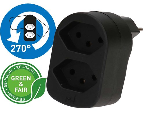 Abzweigstecker ADAPT 2x Typ 13 schwarz drehbar Green+Fair