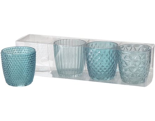 Boltze Windlicht Marilu 4 tlg. H 7.5 cm, Glas lackiert, Petrol