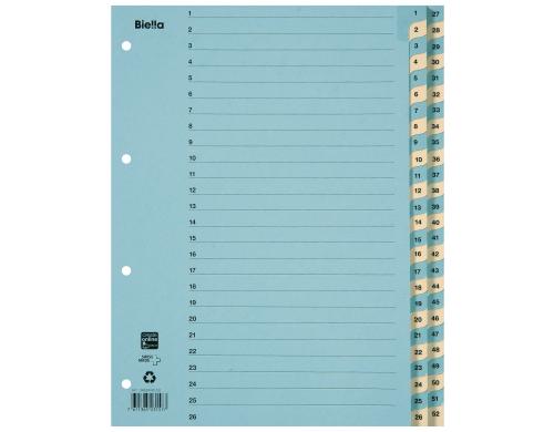 Biella Register Karton A4 1-52, 4Loch blau,gelb 1 Stück