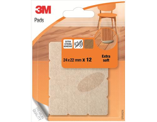 3M Beige, 12 Stück, 24mmx22mm, EXTRA-SOFT für glatte Oberflächen, geräuschdämmend