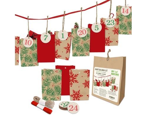 B+C Adventskalender Set by Nature 24 Tüten, Kraftpapier  9 x 14.5 x 6 cm